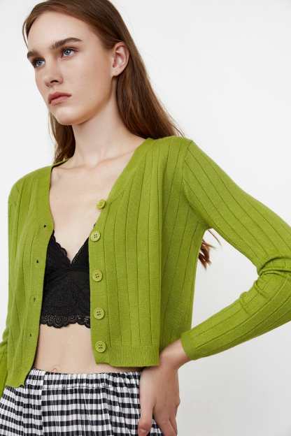 Abril Green Yellow Button-Up Cardigan