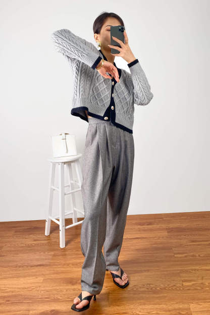 Hildagarde Grey Button-Up Cardigan