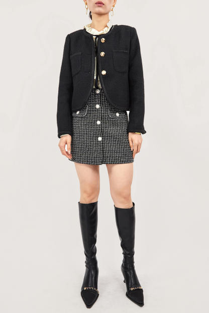 Black Frenchy Button Front Detail Tweed Jacket