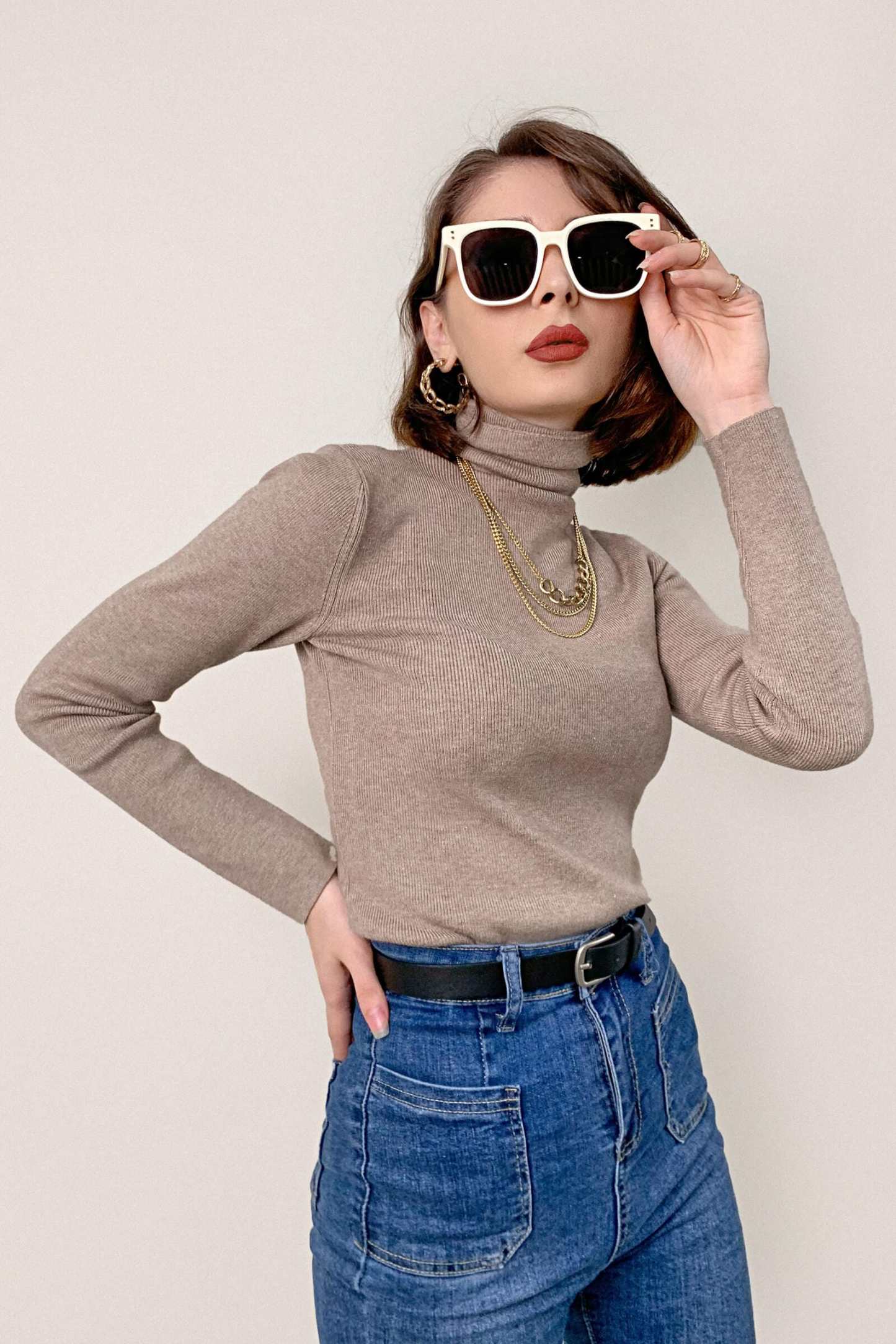 Tan Slim Fit Turtleneck Sweater