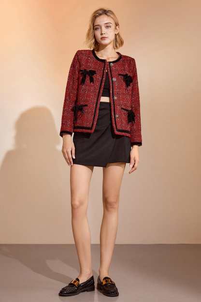 Finlay Fire Brick Bow Textured Jacket