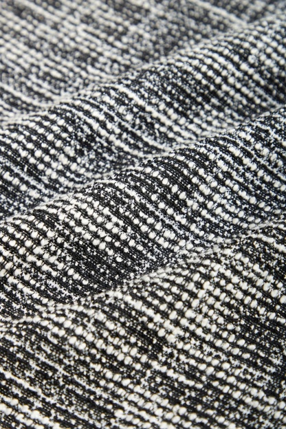 Black Tweed Square Neck Button Detail Puff Sleeve Blouse