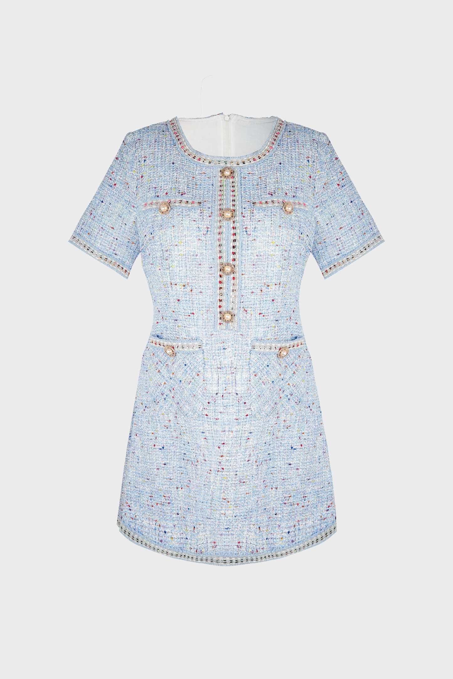 Librada Blue Button Short Sleeve Mini Dress