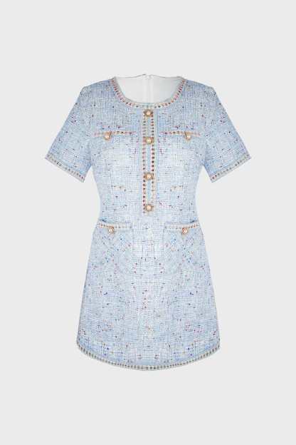 Librada Blue Button Short Sleeve Mini Dress