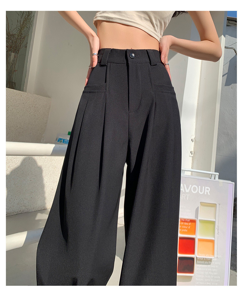 Black Wide-Leg Slip Pocket Straight Suit Pants