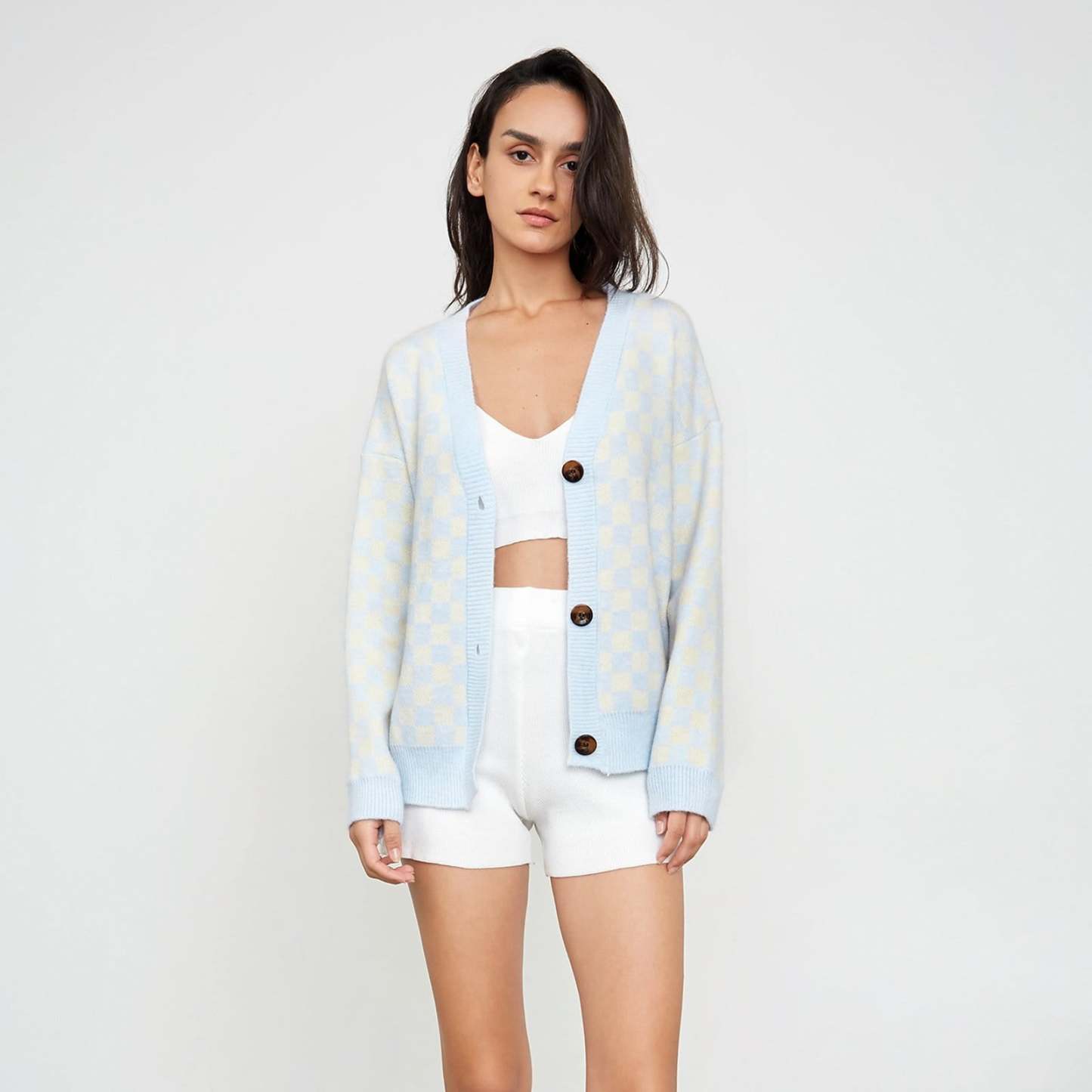 Jaycie Light Blue Plaid Cardigan