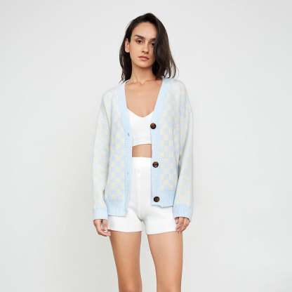 Jaycie Light Blue Plaid Cardigan