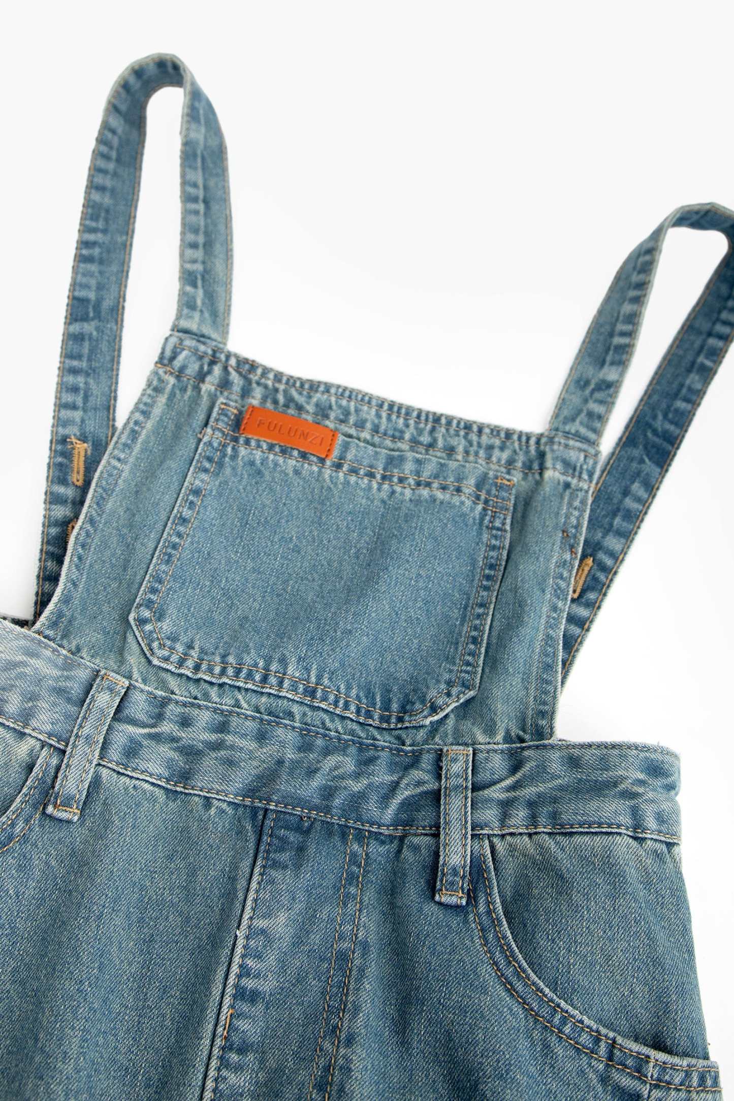 Medium Blue Side Slit Denim Overall Dress