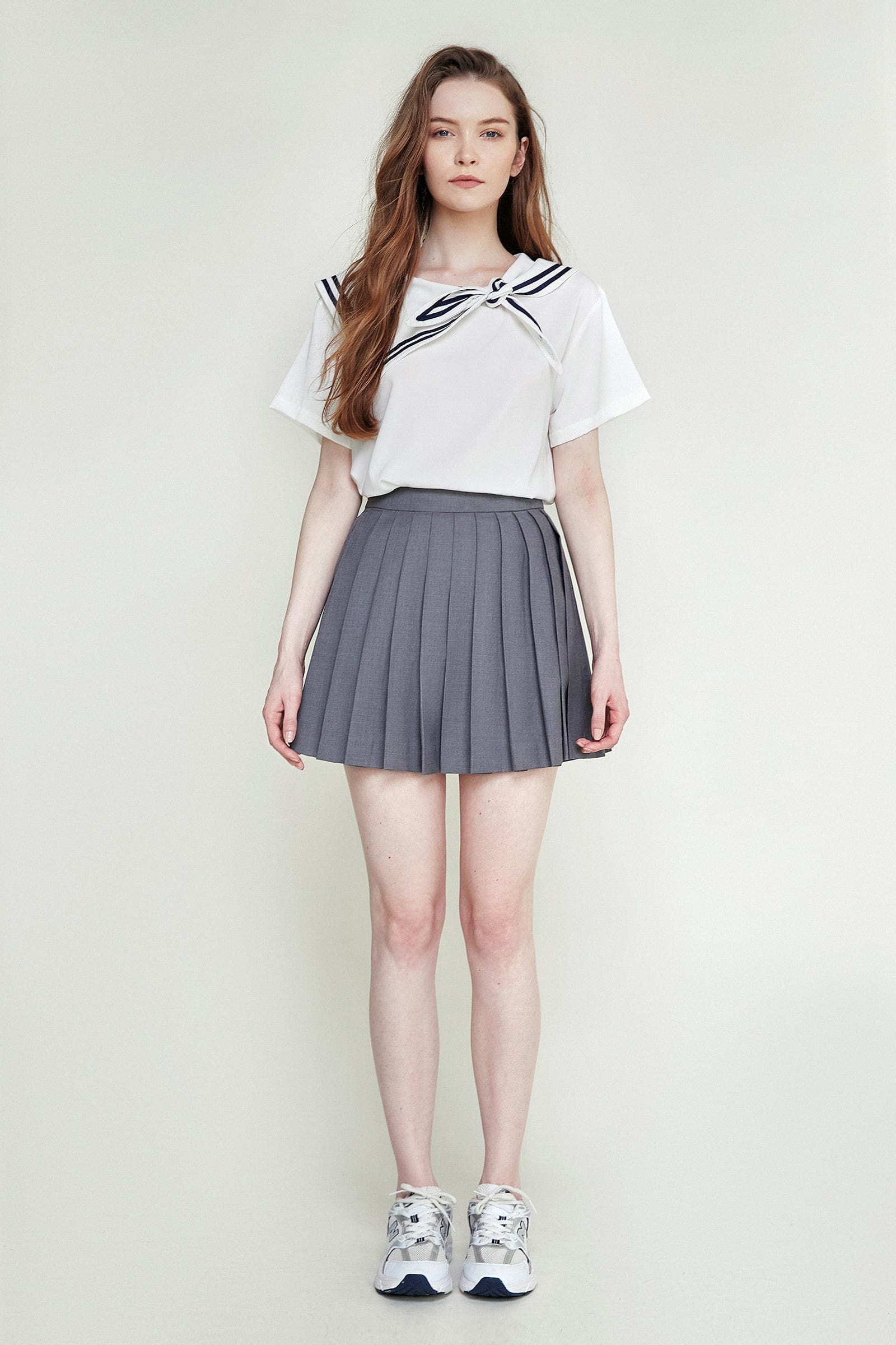 White Sailor Collar Short Sleeve Blouse