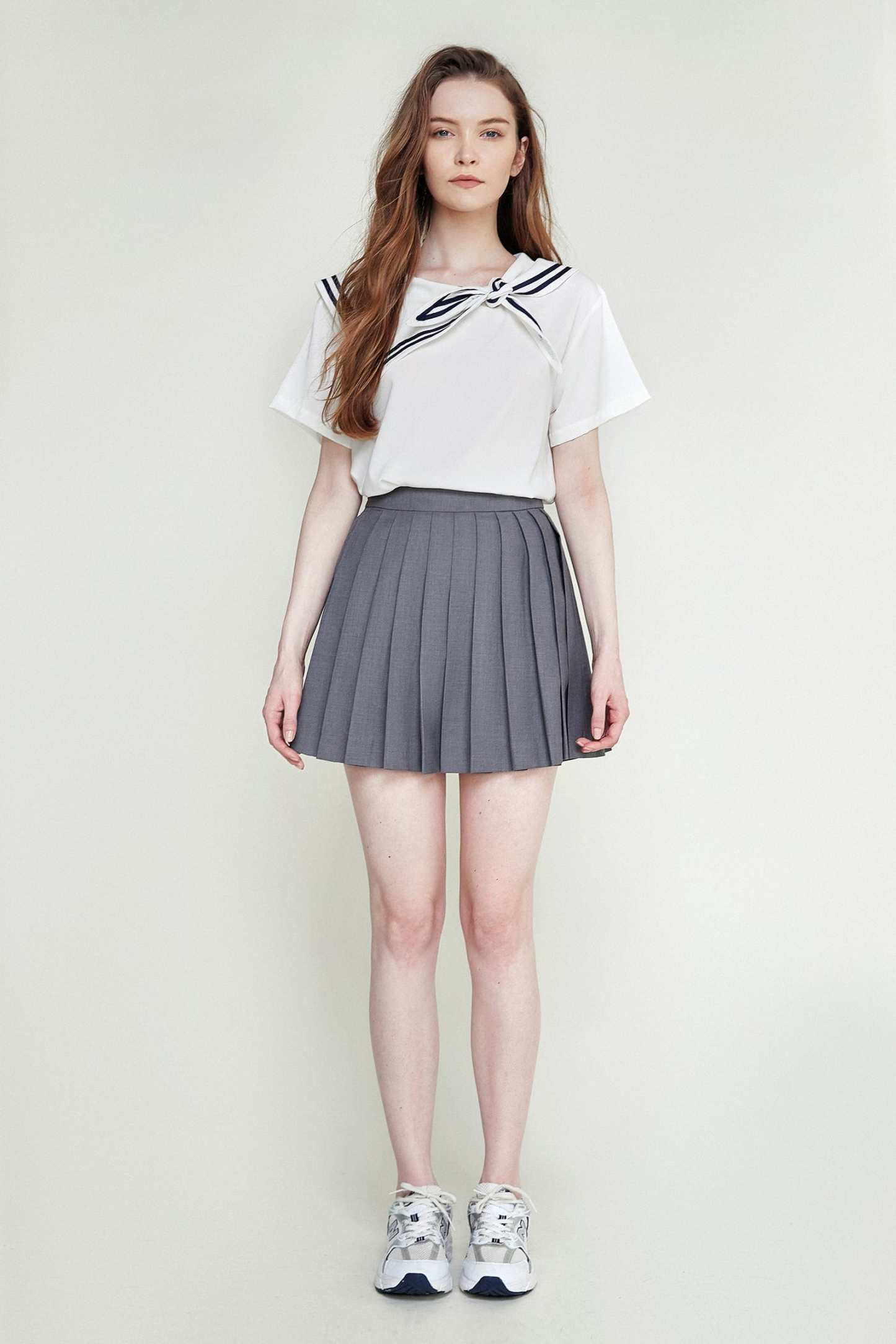 White Sailor Collar Short Sleeve Blouse