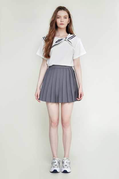 White Sailor Collar Short Sleeve Blouse