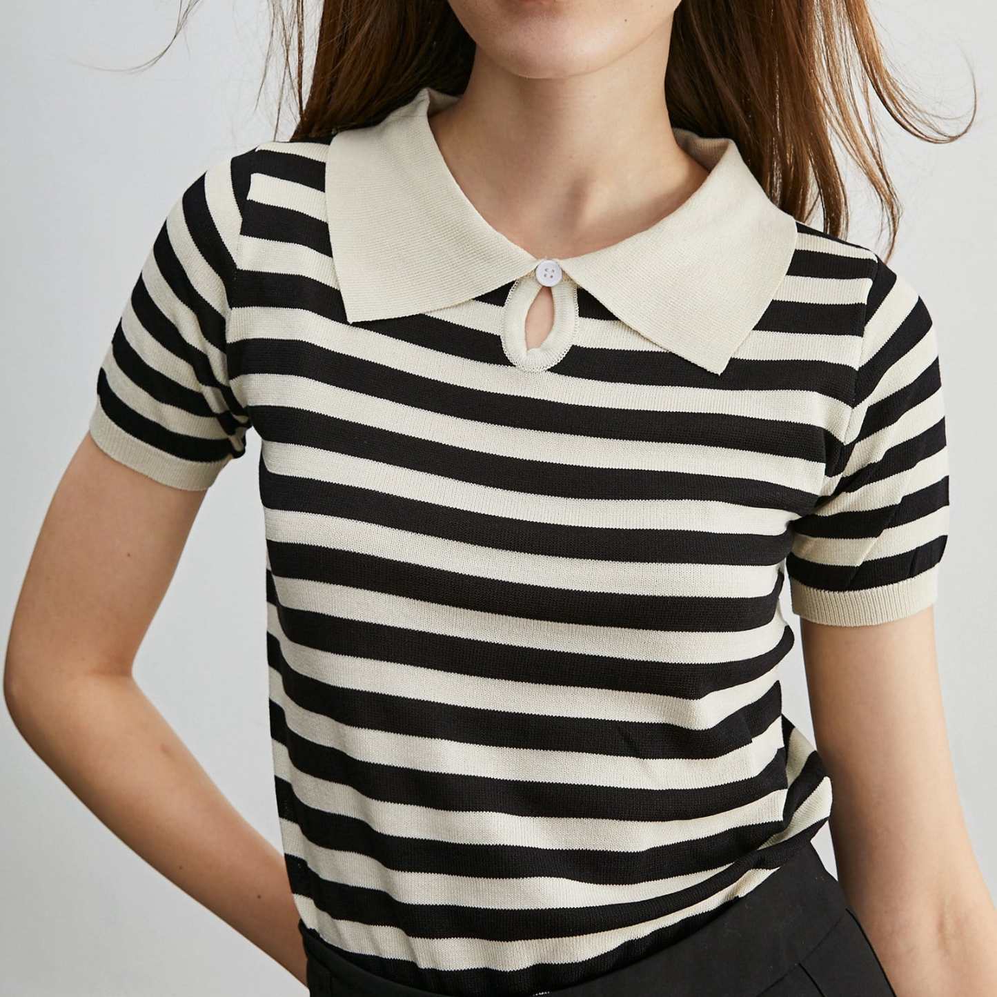 By the Sea Black Striped T-Shirt-J.ING