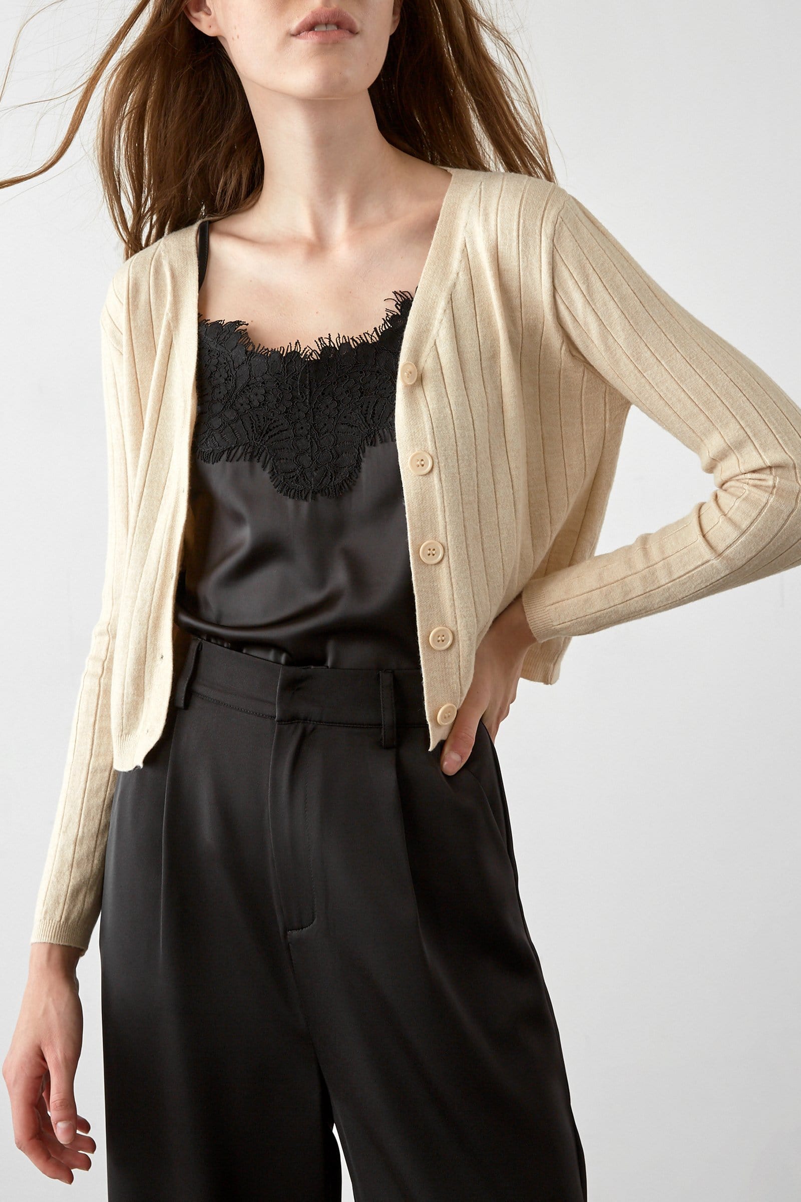Abril Beige Button-Up Cardigan