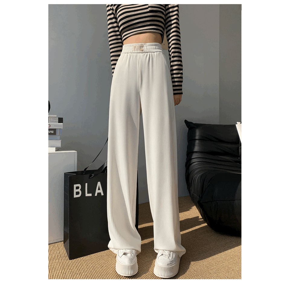 Beige High-Waisted Straight Slacks