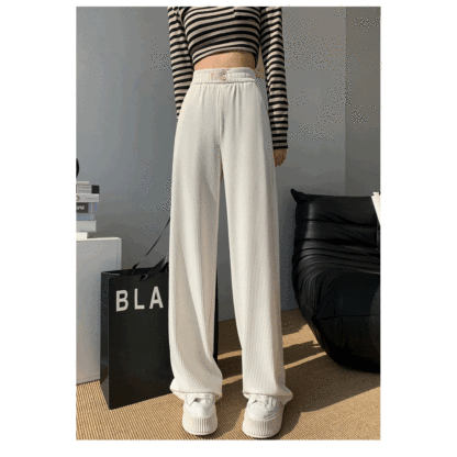 Beige High-Waisted Straight Slacks