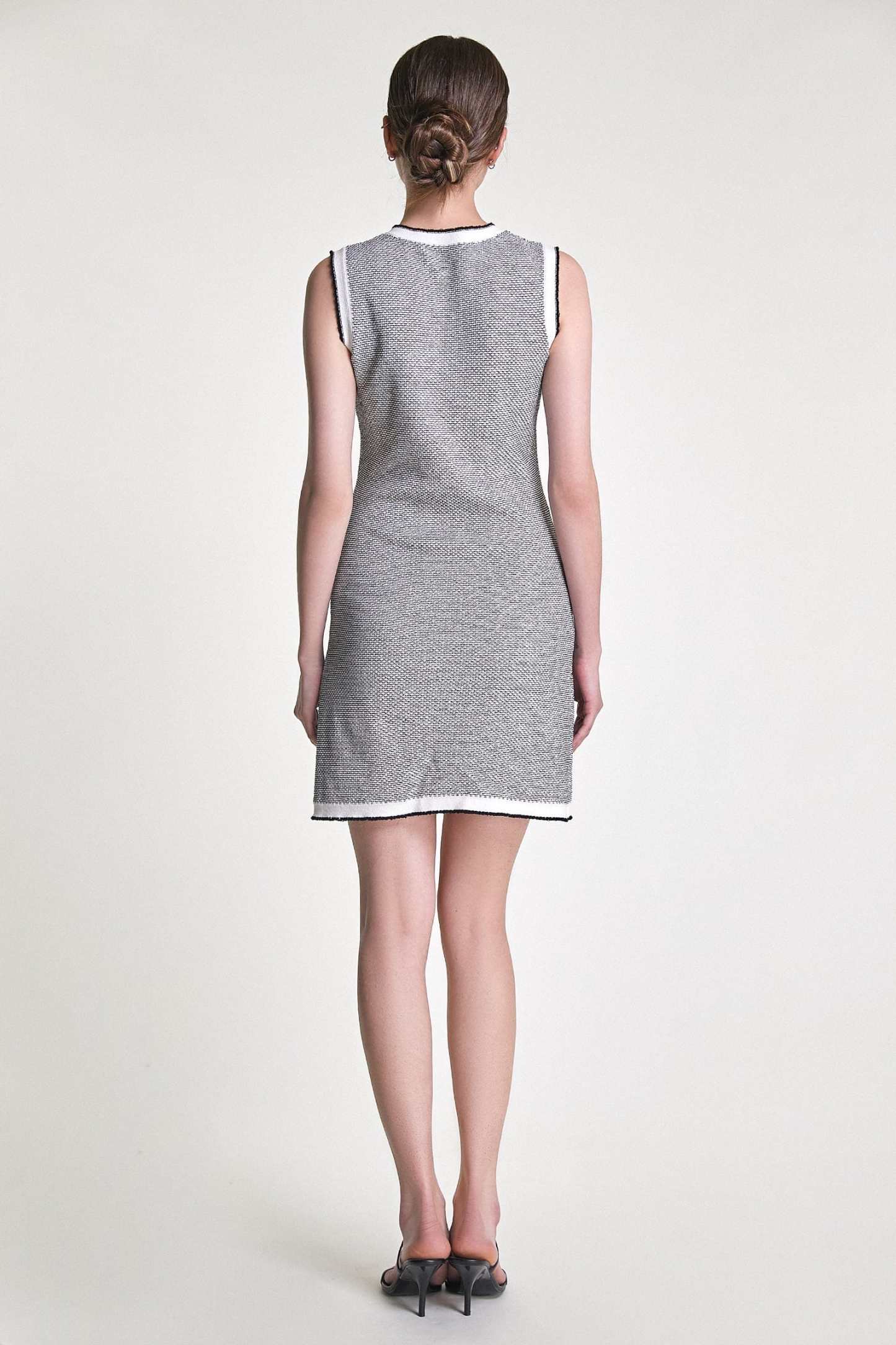 Grey Sleeveless Button Front Pocket Detail Knitted Mini Dress