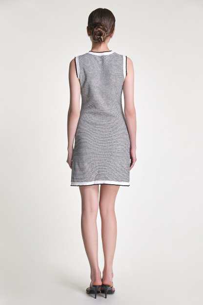 Grey Sleeveless Button Front Pocket Detail Knitted Mini Dress