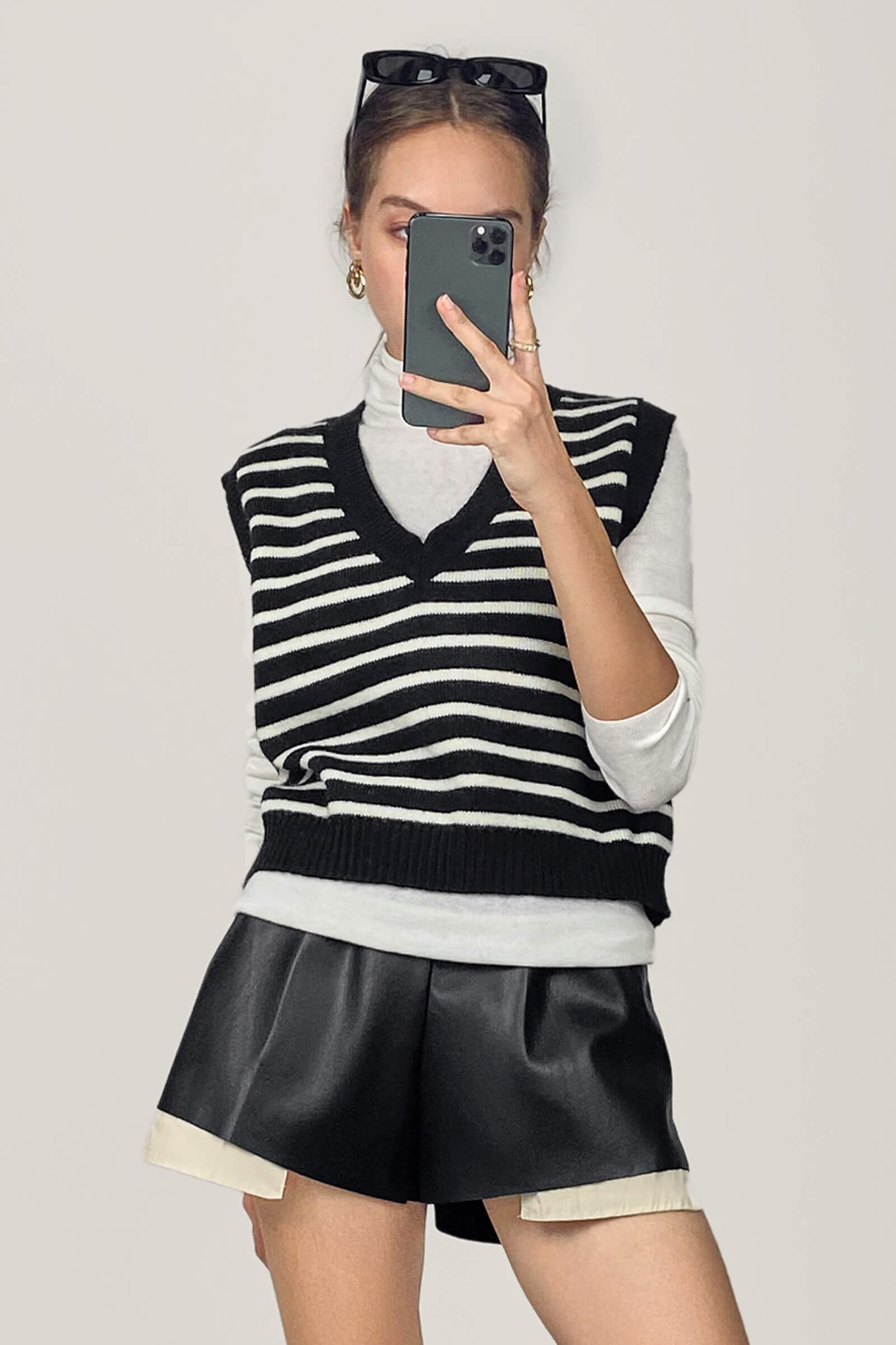 Black Striped Knitted Sweater Vest