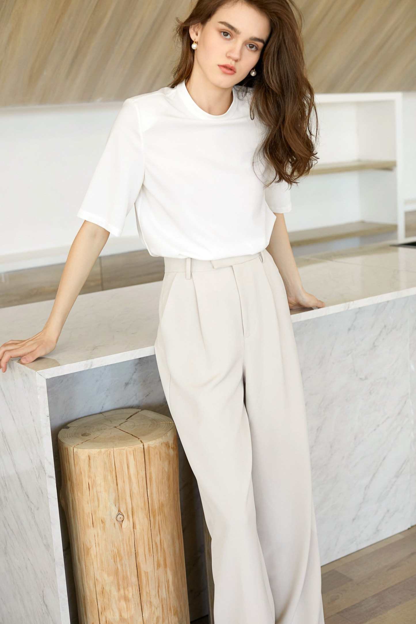 Business Essential Ivory Wide Slacks