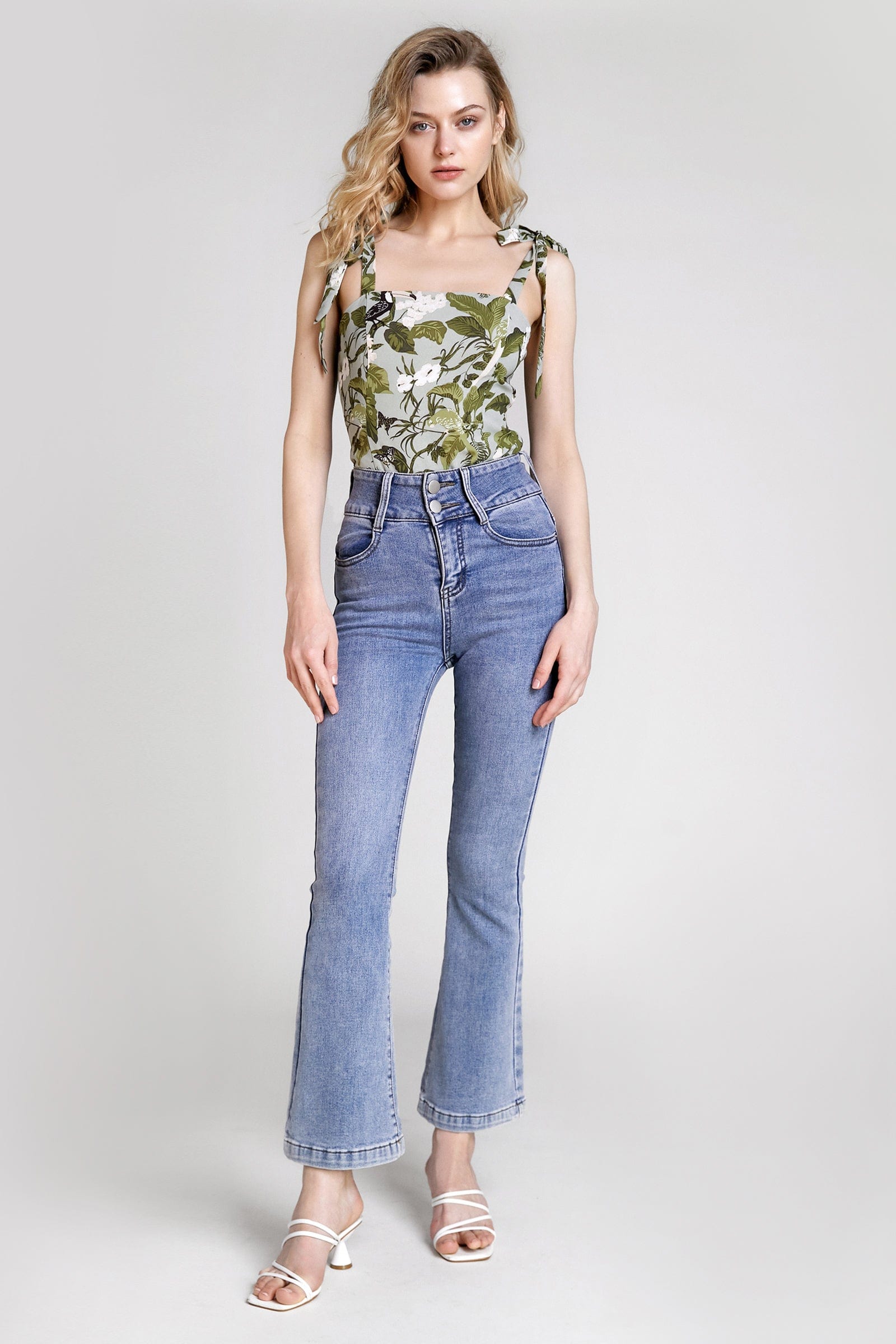 Dark Olive Green Printed Tie-Strap Tank Top