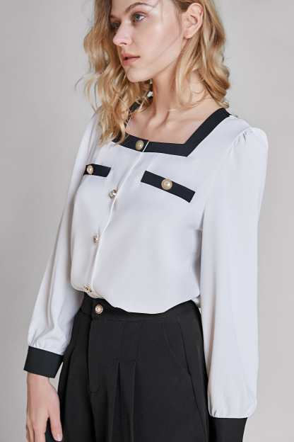 White Chiffon Contrast Trim Blouse