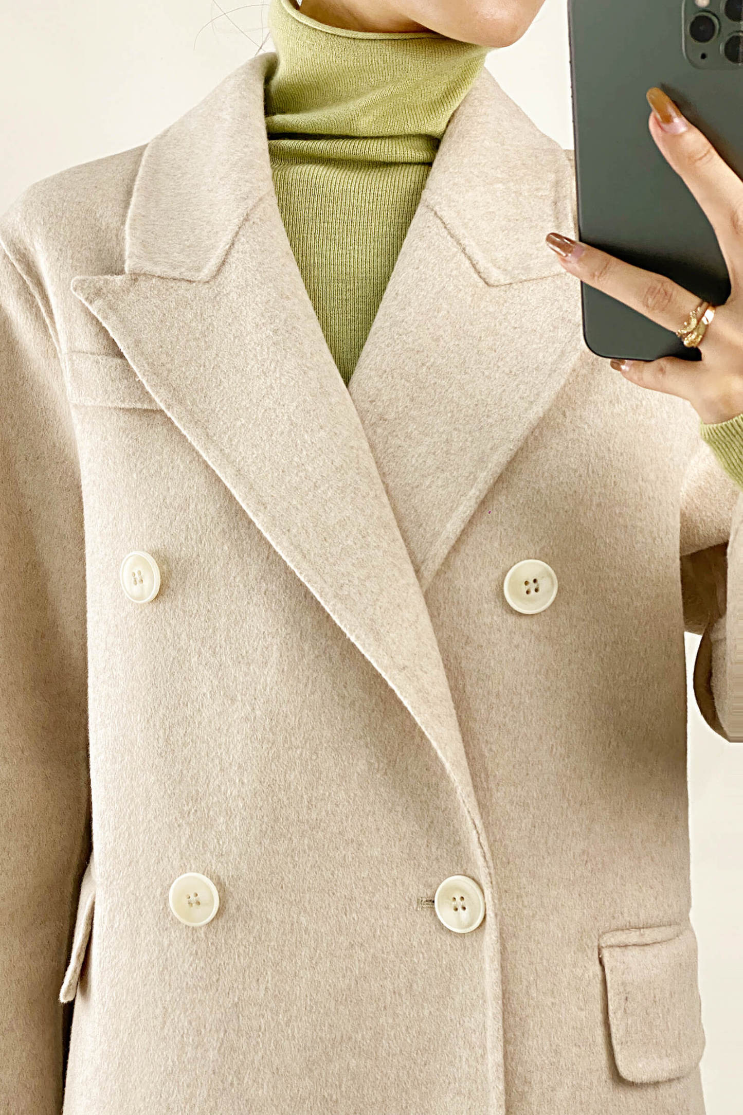 Light Green Basic Wool-Blend Turtleneck Sweater