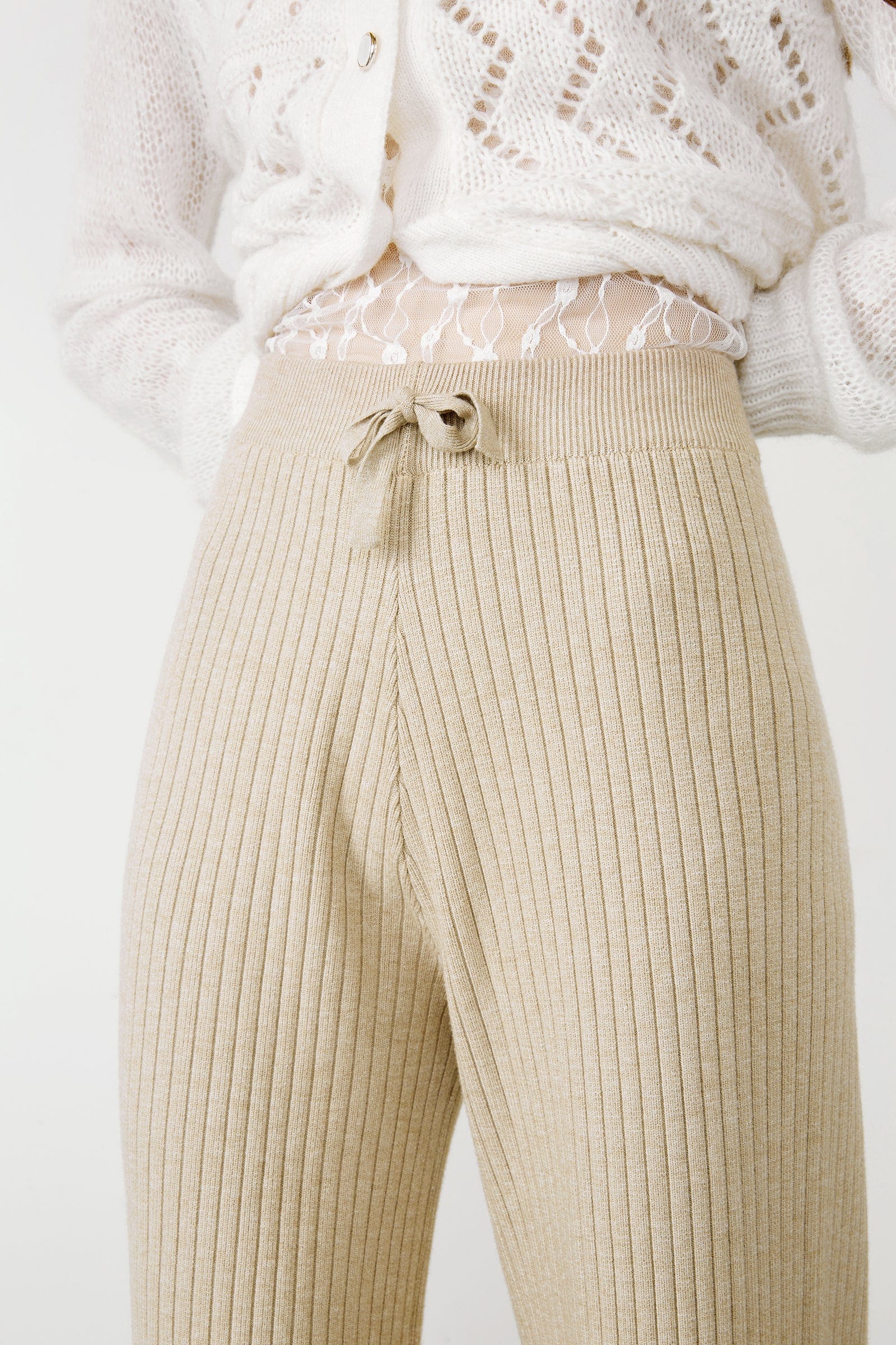 Lowman Beige High Waist Knit Pants
