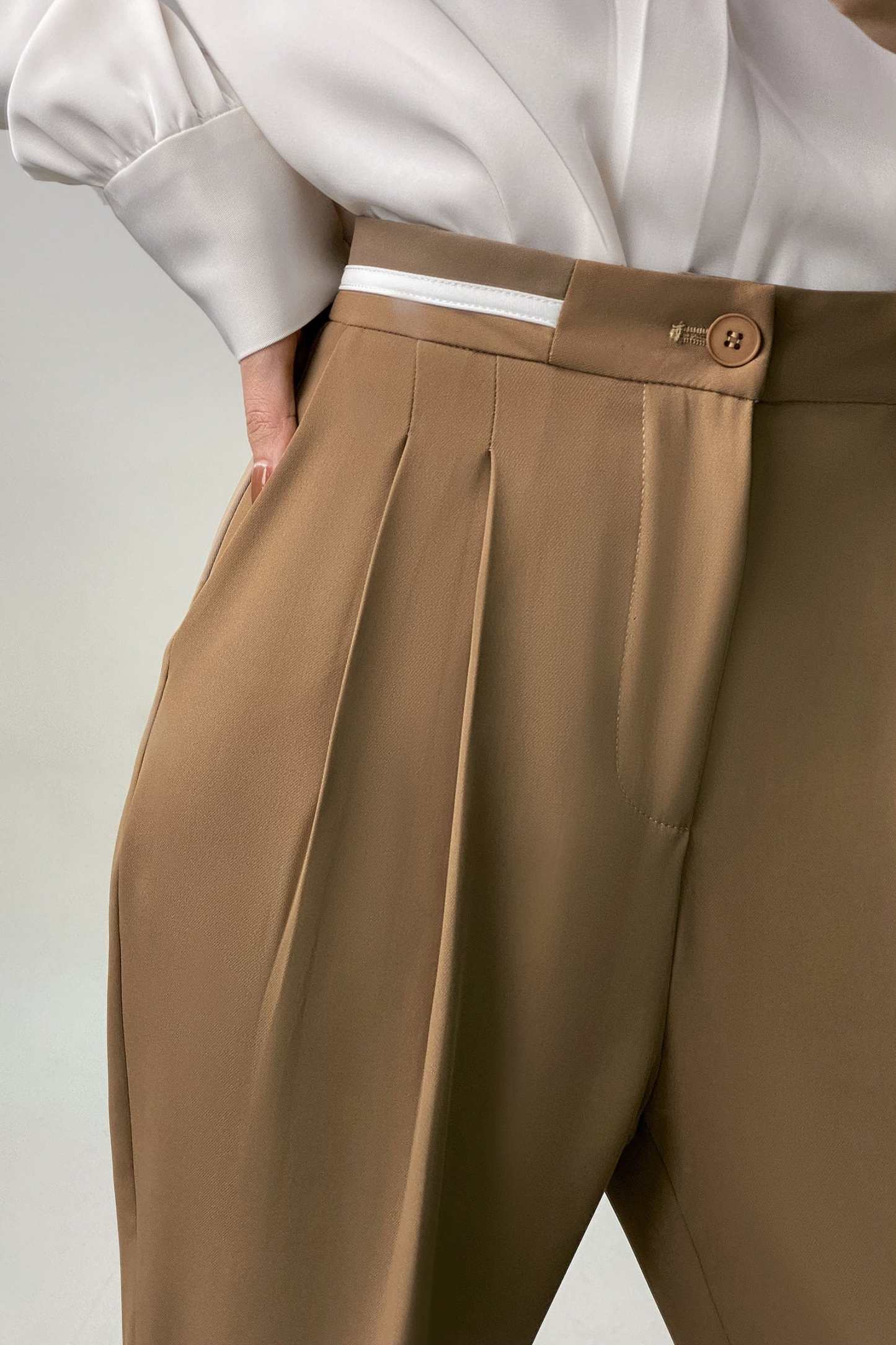 Dark Khaki Contrast Strap Detail Wide Leg Work Pants