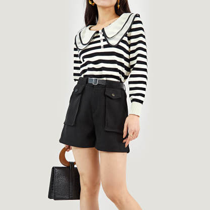 Black Striped Long Sleeve Knitted Sweater