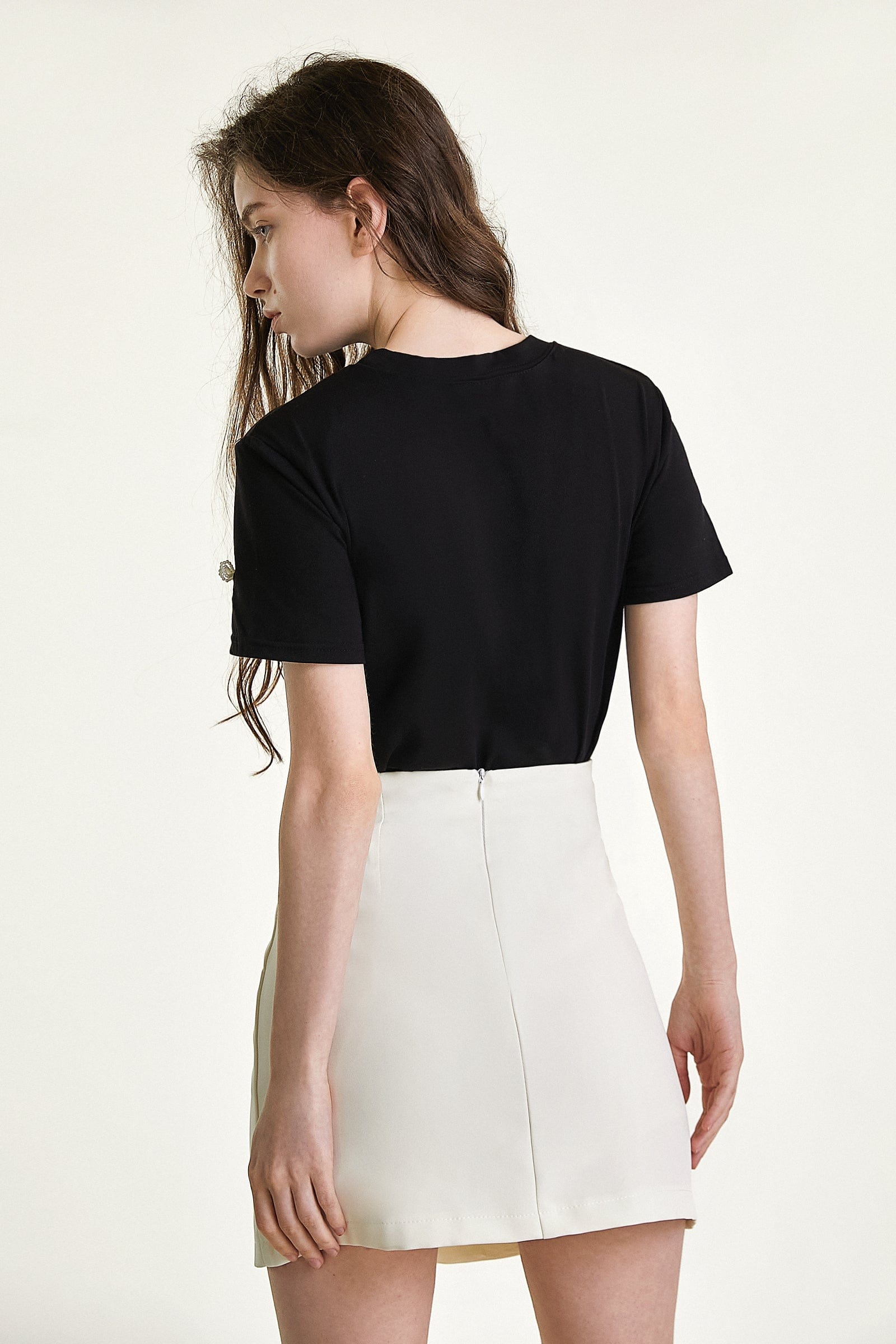 Black Faux-Pearl Bow Embellished Cotton Blouse