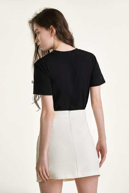 Black Faux-Pearl Bow Embellished Cotton Blouse
