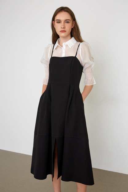 Astraea Black Slit Hem Midi Dress