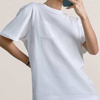 Women’s White Chest-Pocket Cotton T-Shirt