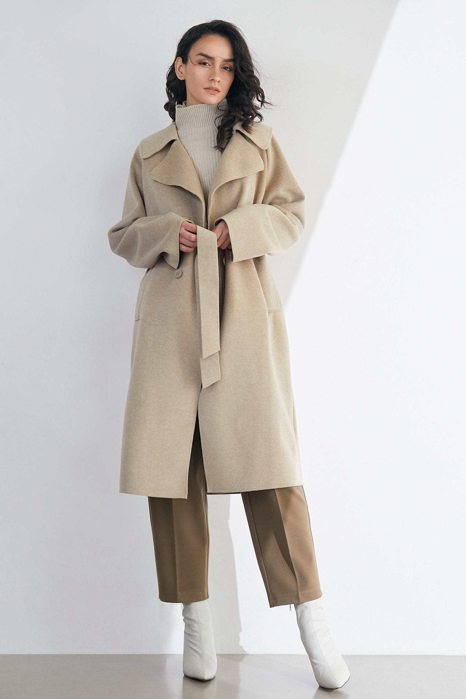 Caledonia Linen Wool Double-Breasted Oversized Coat