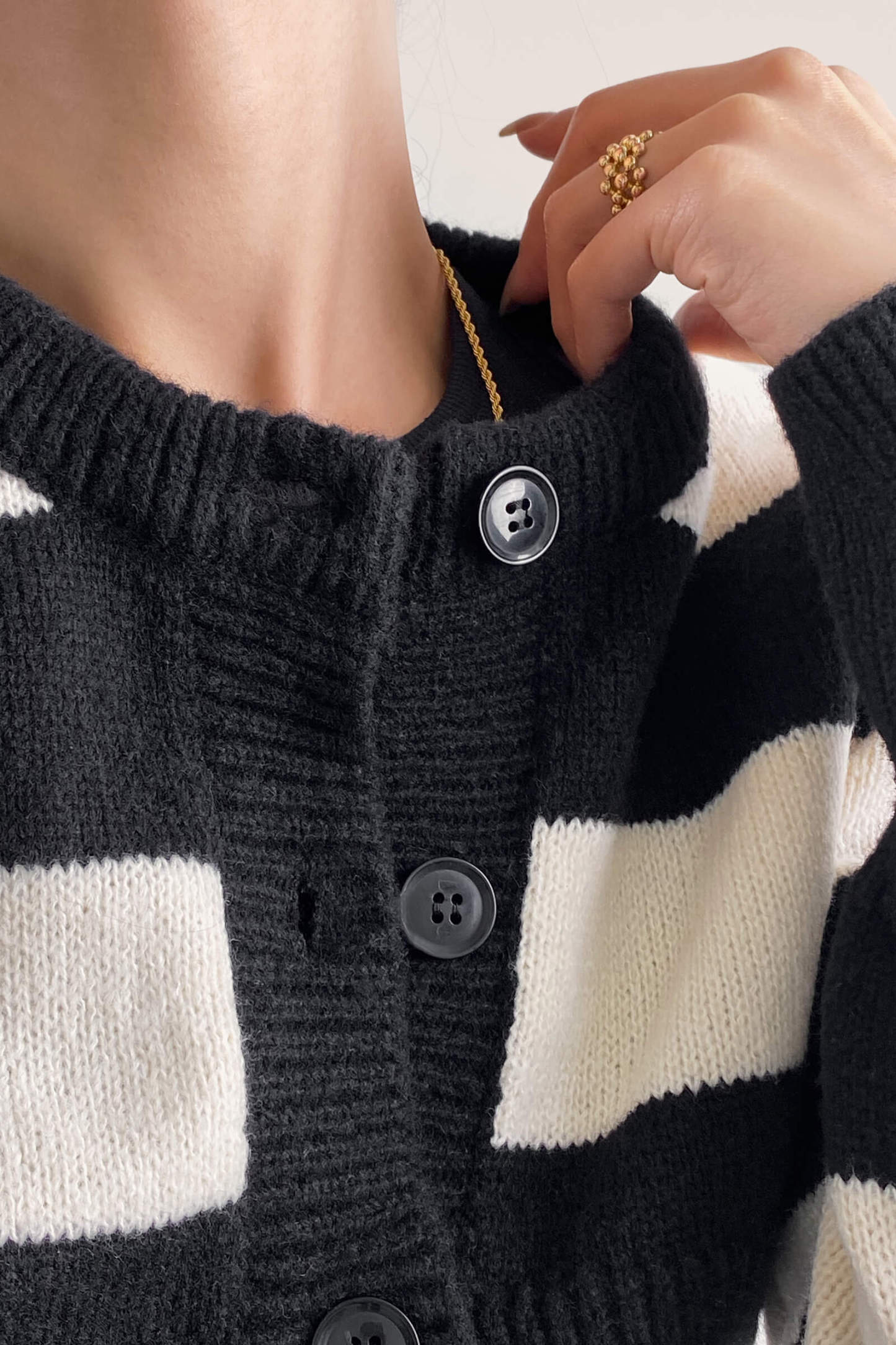 Black And White Striped Super Cropped Cardigan
