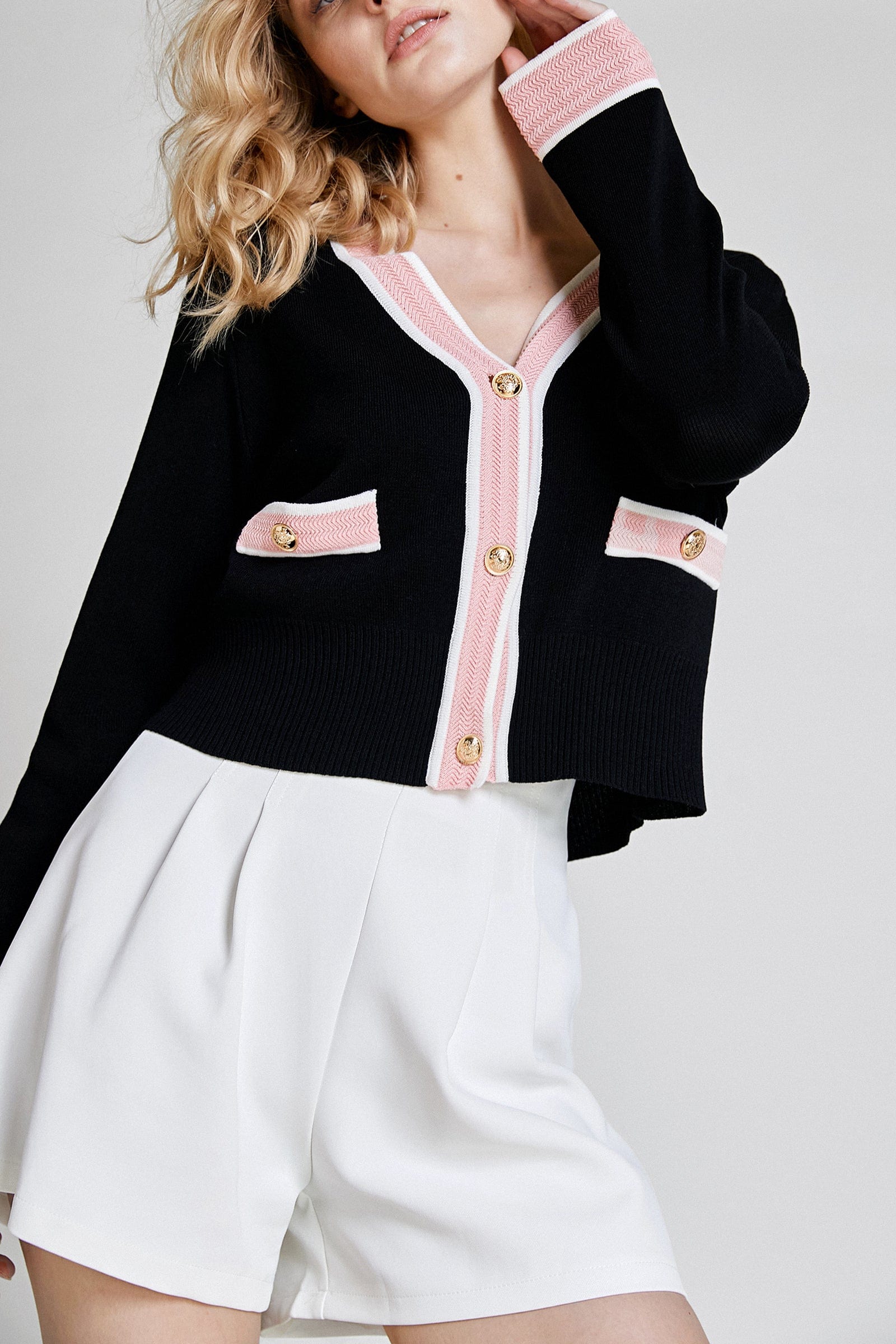 Black Contrast Trim Button Front Cardigan
