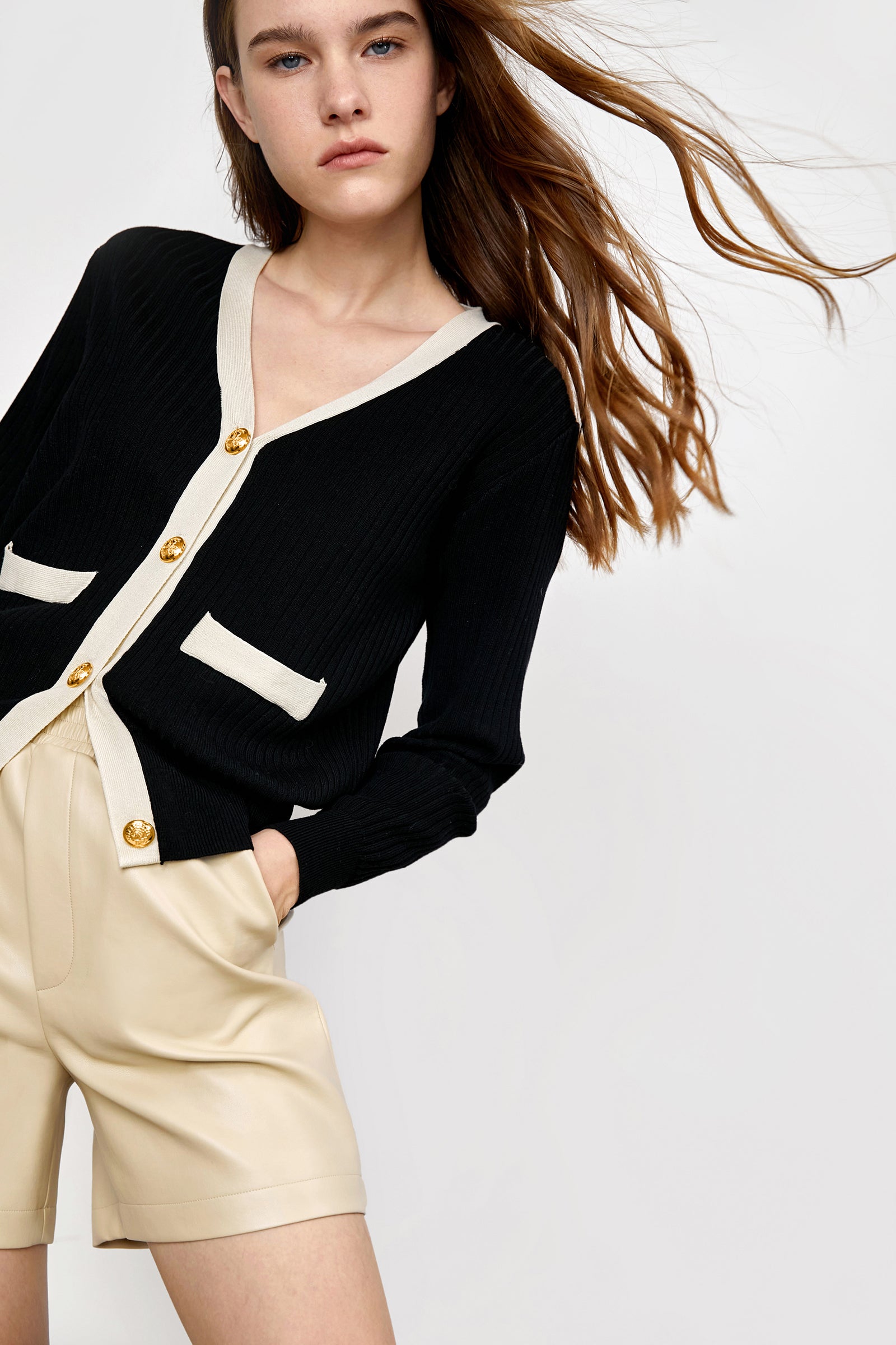 Lealia Black Contrast Knitted Cardigan