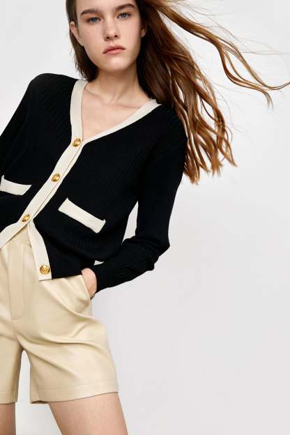Lealia Black Contrast Knitted Cardigan