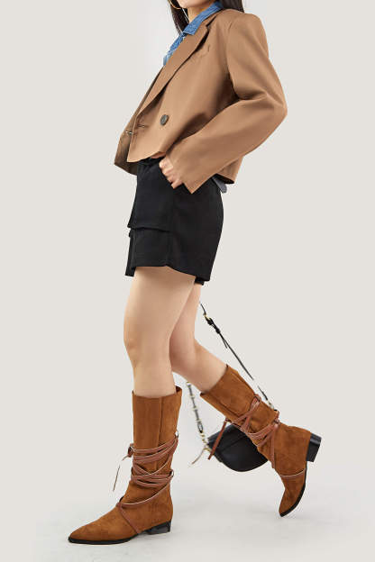 Saddle Brown Double-Breasted Cropped Blazer