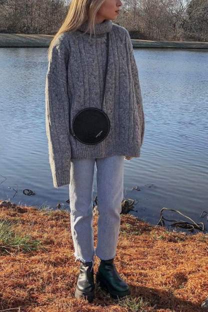 Chunky Grey Cable Knit Turtleneck