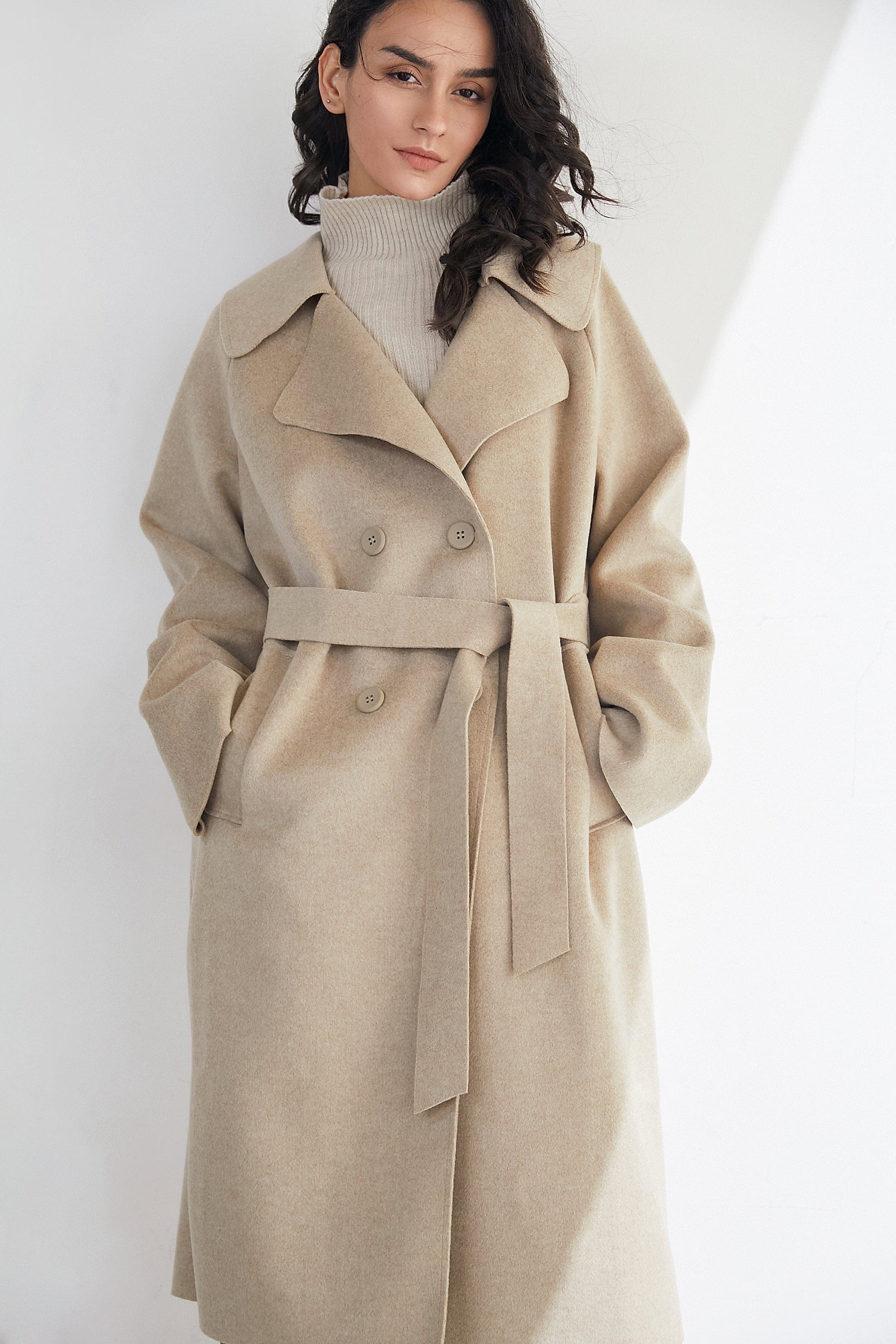 Caledonia Linen Wool Double-Breasted Oversized Coat