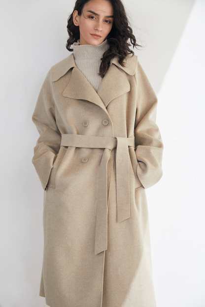 Caledonia Linen Wool Double-Breasted Oversized Coat