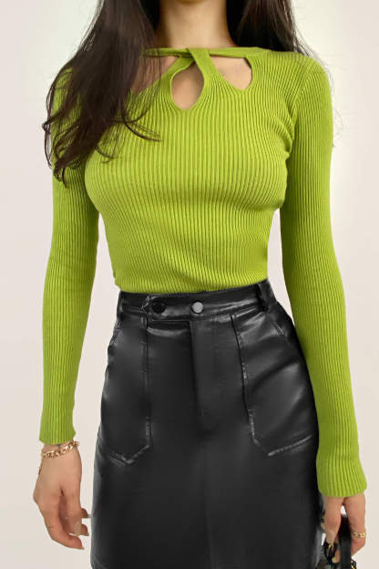 Green Knitted Cut Out Detail Sweater
