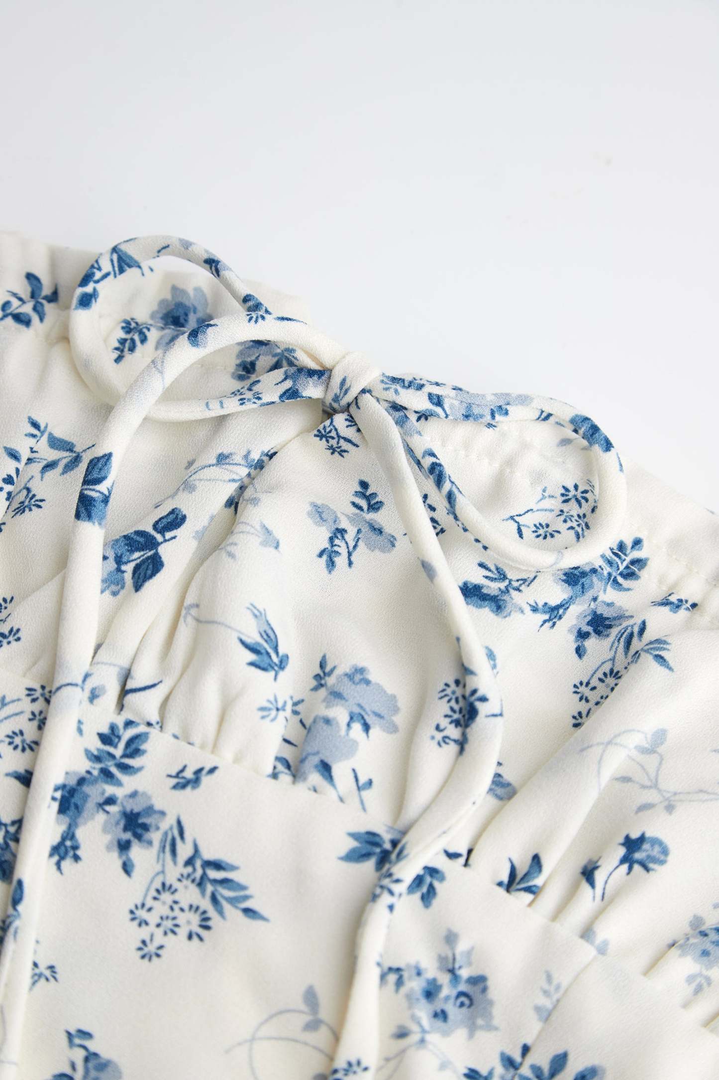 Ivory Floral Print Square Neck Cropped Blouse