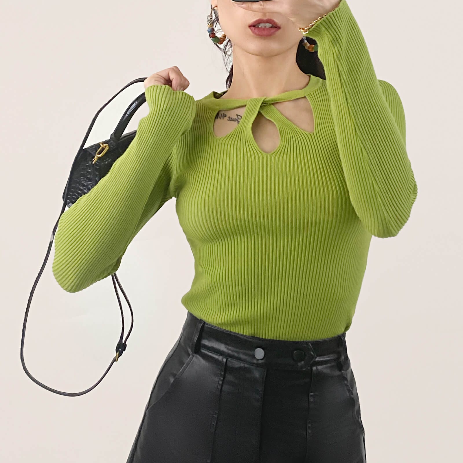 Green Knitted Cut Out Detail Sweater