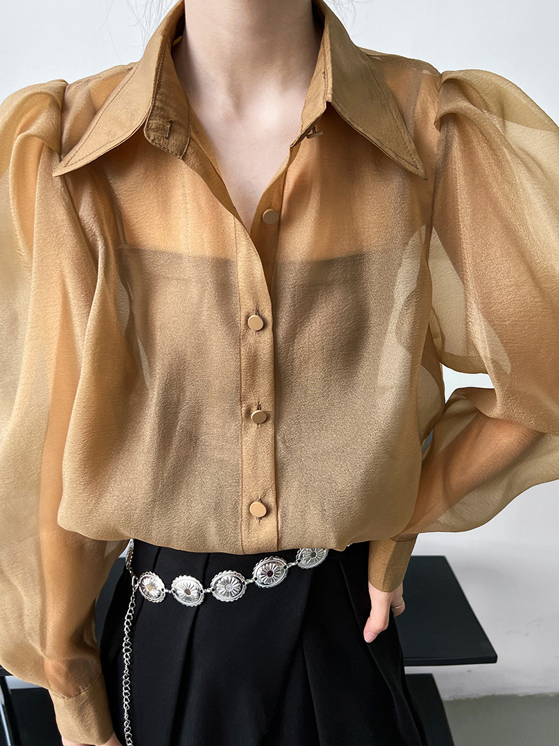 Puff Sleeve Long Sleeve Shirt Caramel Color