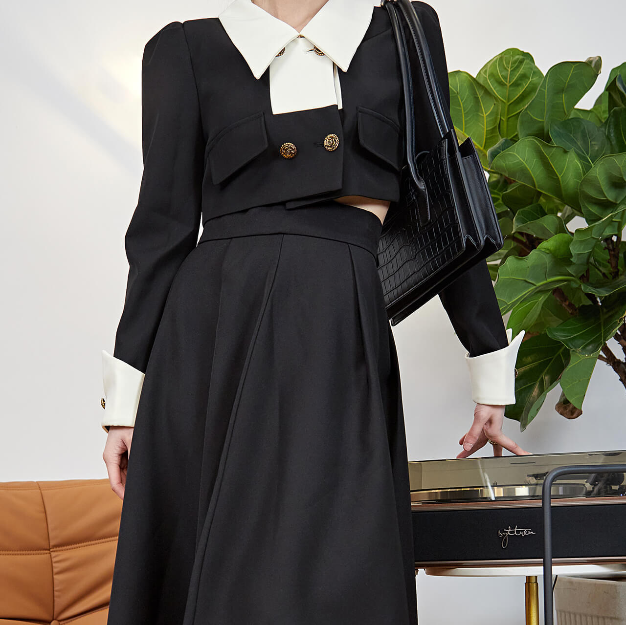 Black Frenchy Double-Breasted Cropped Blazer