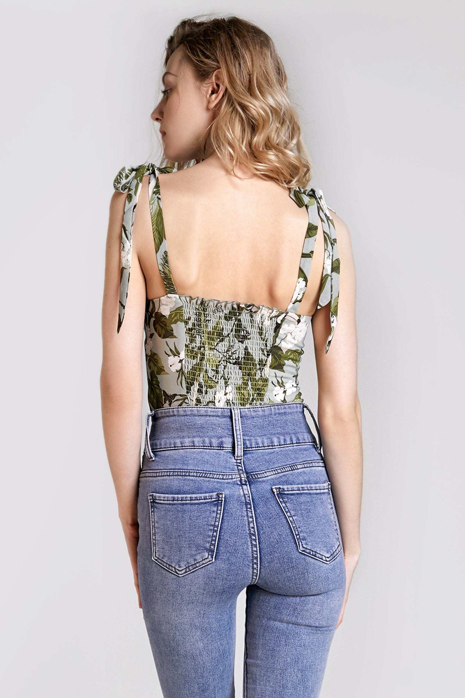 Dark Olive Green Printed Tie-Strap Tank Top