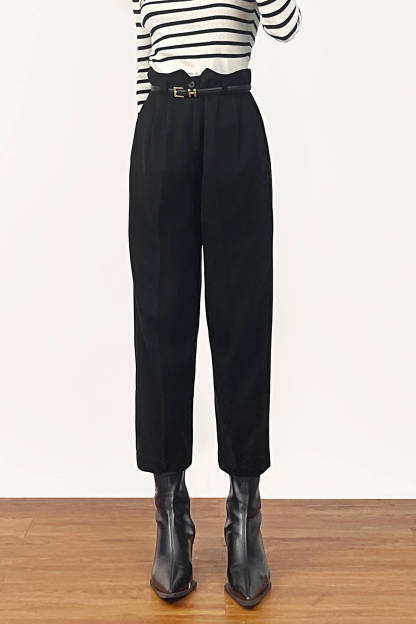 Black Belted Tapered Work Pants