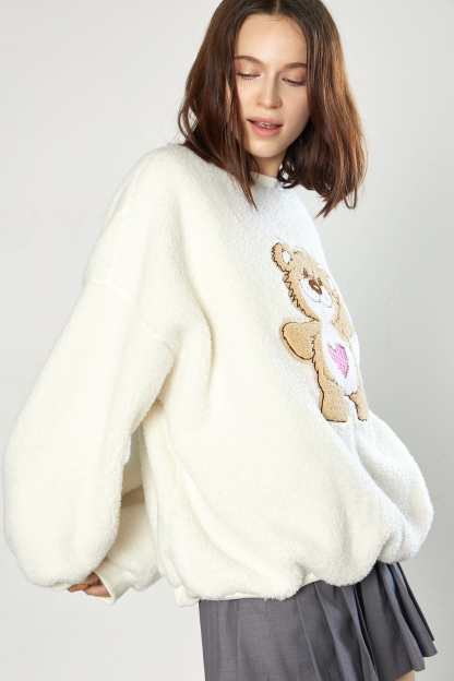Miah Ivory Cartoon Pattern Teddy Sweatshirt
